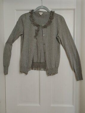 J Crew 100% Cotton Silk Ruffle Button Down Cardigan Sweater